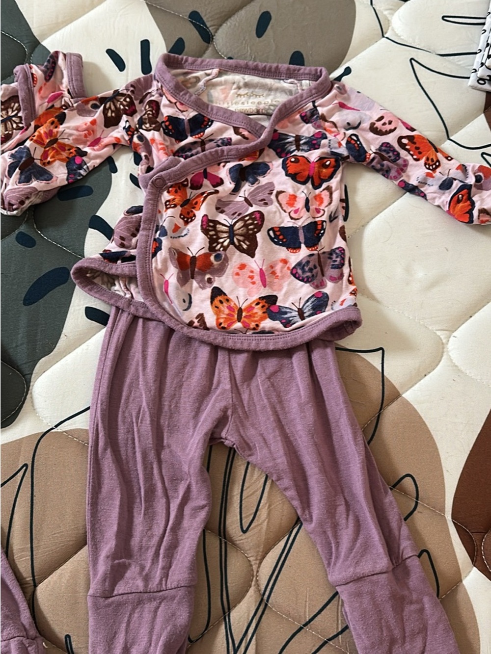 Little Sleepies Mauve-Trim Butterfly Kimono Set